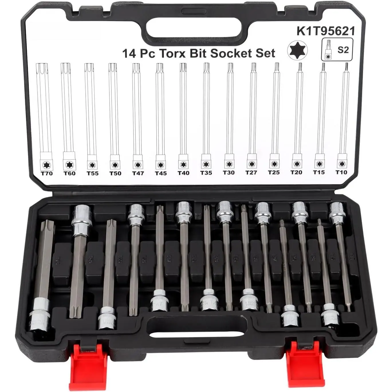 14-PC Long Torx Bit Socket Set, S2 Alloy Steel  Socket Set T10-T70