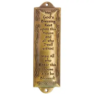 1 X Bless This House Brass Mezuzah with Hebrew  in  Box & Placement Guide by Unbranded