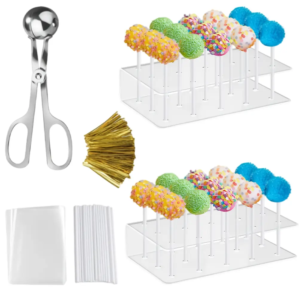 Plastic Lollipop Cake Pop Making Kit with 1 Cake Pop Mold, 100 Food-Safe Bags, 100 Sticks, and 100 Twist Ties for Candy, Chocolates, Cookies Packaging - Durable, Odorless Accessories for Treats