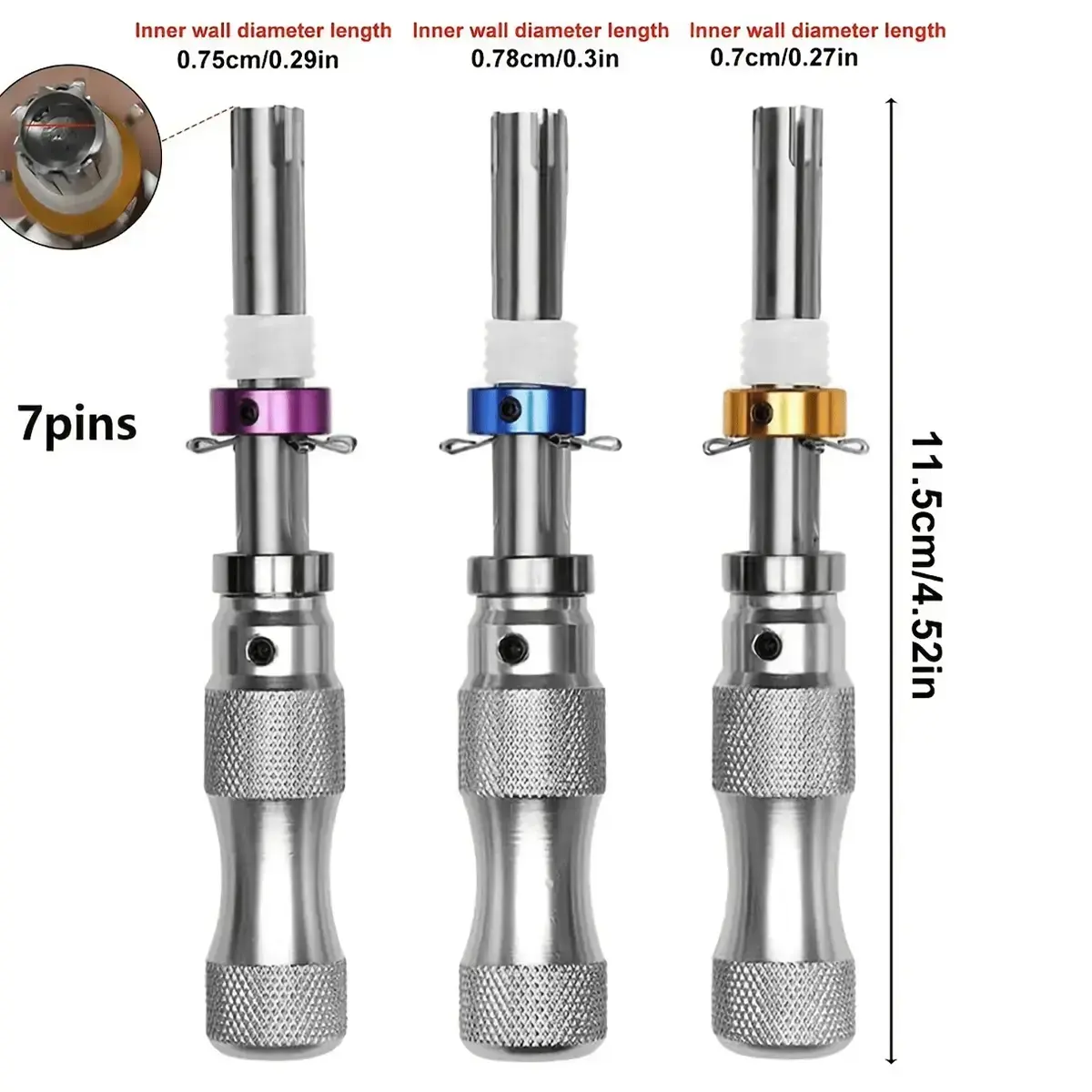 3 Pieces of 7-Pin Tubular Tools, Made of Stainless Steel, Three Sizes Suitable for Various Specifications, with Reset Function, Multi-Functional Hand Tool, Mechanical Tool Set, Hand Tool Kits