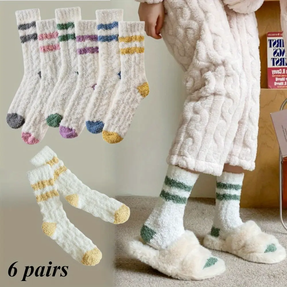6 pairs of soft sneakers Warm sneakers Women's plush socks Winter warm socks Warm plush sleeping socks Home casual socks Breathable suitable for everyday wear Pet Supplies Comfort Womenswear Fluffy Fuzzy