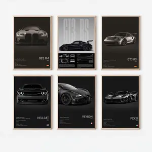 Modern Car Posters for Men Masculine Automotive Wall Art Featuring Veyron Solid Wood Frame Waterproof Design Artistic Elegance for Bedroom Office Decor