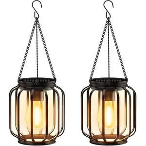 2/4-pack Solar Hanging Lantern Set, Soft Light, Metal Strap with Hook, Outdoor Decorative Lamp, Ideal for Courtyard, Garden, Deck, Porch, Balcony, Outdoor Hanging Lights