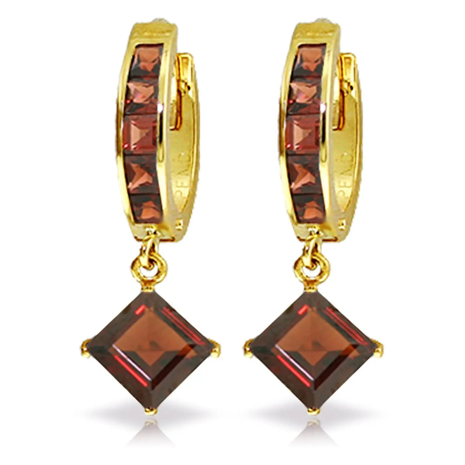 14k Yellow Gold Hoop Earrings wth Dangling Garnets