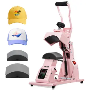 【Summervibes】VEVOR Hat Heat Press Machine, with 2pcs Interchangeable Platens, Precise Temperature and Time Control, Hat Press for HTV Iron On and Sublimation Projects, for Caps, Headbands, Cuffs, Face Masks, Pink
