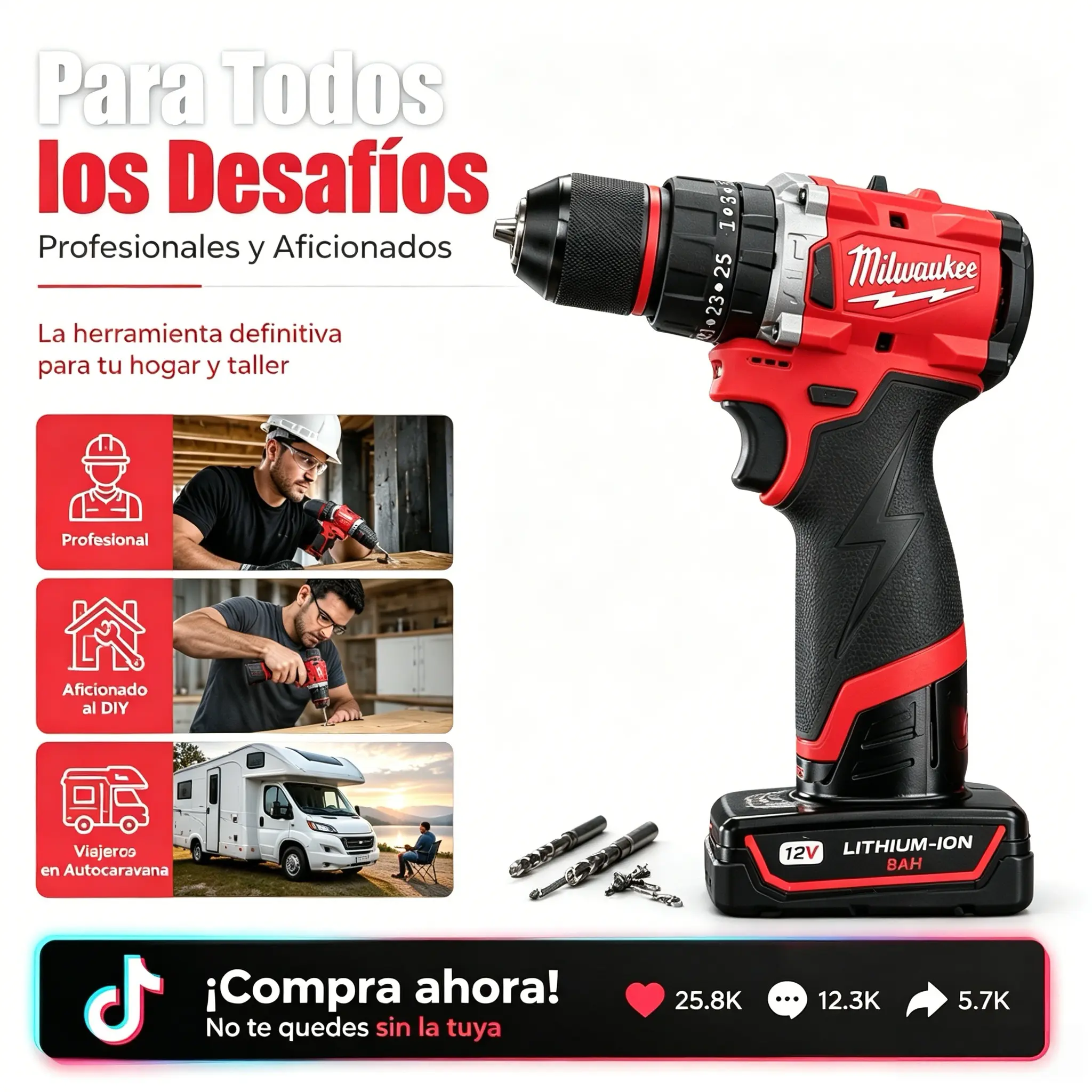 Milwaukee 18V Brushless Cordless Drill Driver Impact Drill 20+3 Torque 13mm Keyless Chuck Li-ion Battery Electric Screwdriver mount rotary