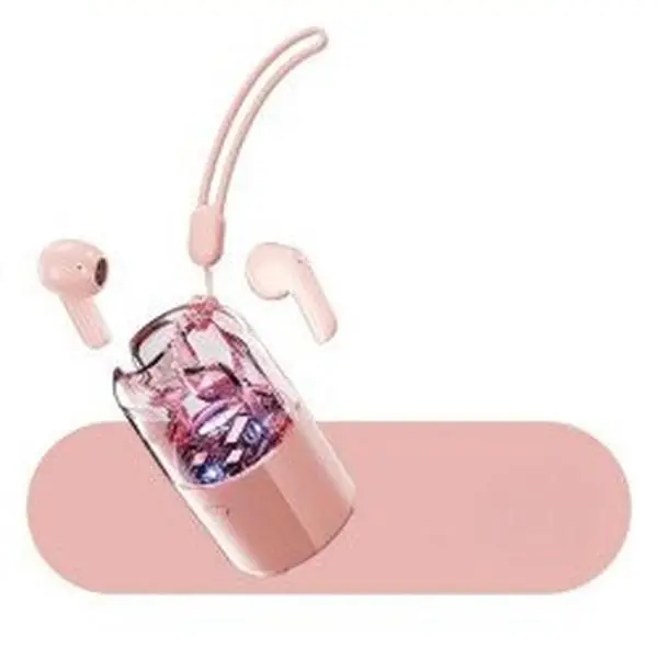 Kik_Portable Wireless Bluetooth TWS Headphones with Speaker Charging Case - RGB Lights and Transparent Design TC60 for Universal Cell Phone And Bluetooth Device (Pink)