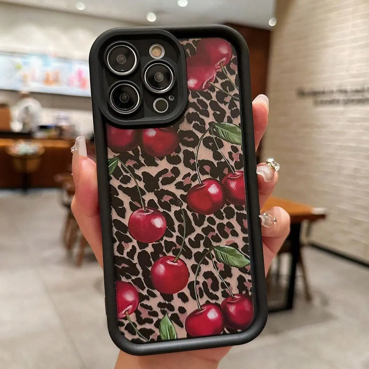 Patterned Cherry Leopard TPU Cellphone Case for Various iPhones - Anti-Drop, Shockproof Protective Accessory, Compatible with iPhone 17,16,16E,15,14,13,13 Mini,12,12 Mini,11,X,XS,XS Max, Ideal Gift for Friends, Accessories, Fashionable