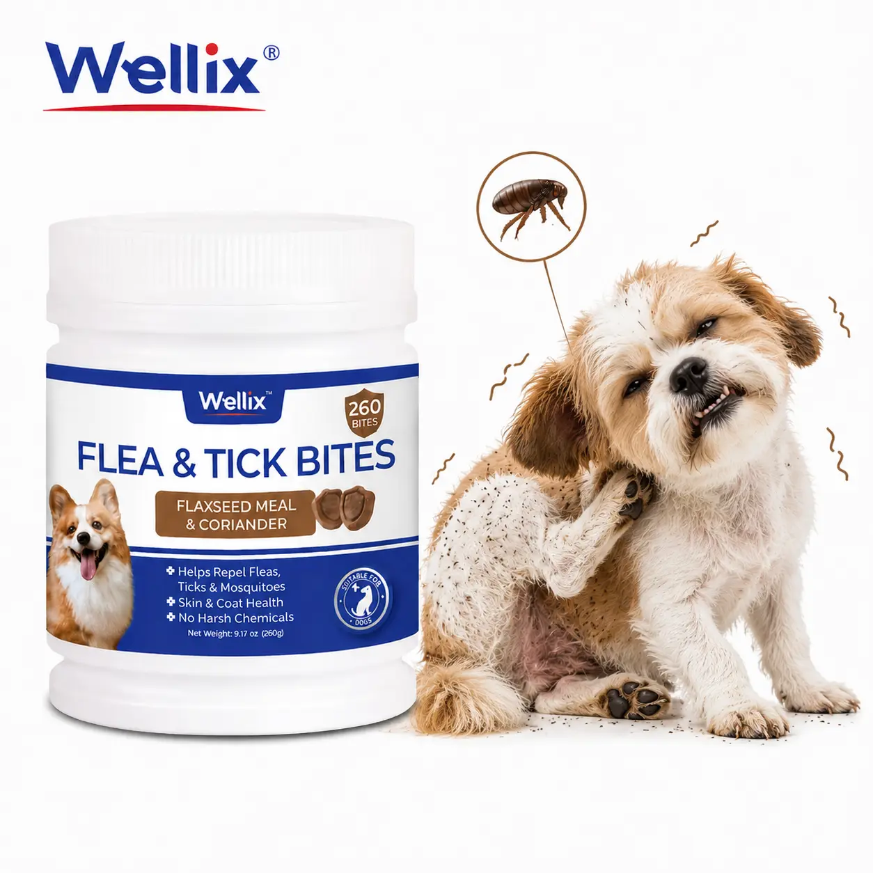 Weliix Dog Flea & Tick Support Soft Chews - Natural Oral Supplement - Suitable for All Breeds & Sizes-Chicken Flavor