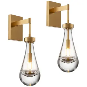Raindrop-shaped solid thick glass wall lamp (set of 2)