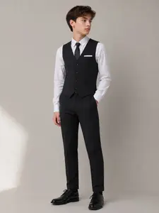 Teen Boys 4 Piece Formal Casual Suit 2026, Striped Lapel for Back to School Church Birthday Daily Wear