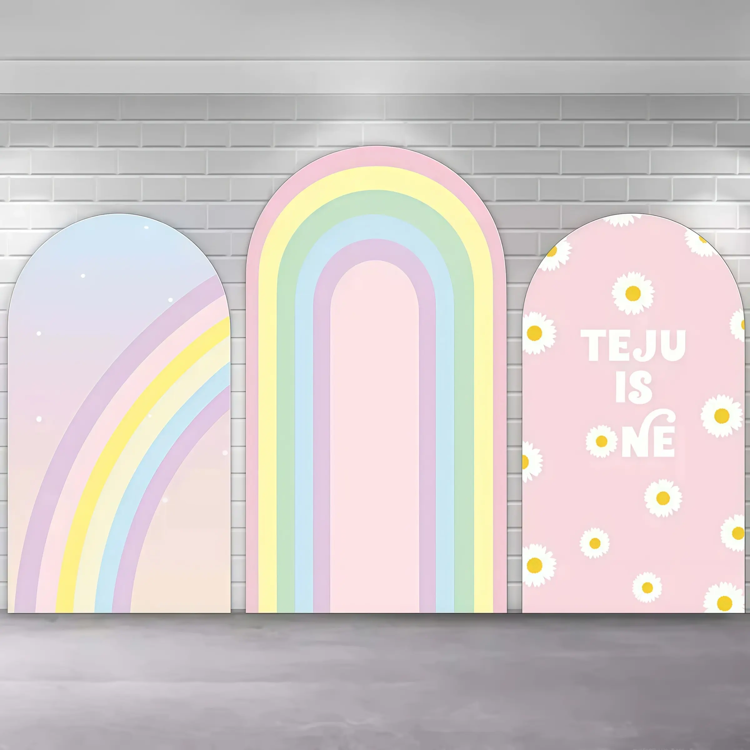 Pastel Rainbow Daisy First Birthday Arch Covers Stretchy Backdrop, Boho Groovy Colorful Design, Perfect for Girls 1st Birthday Party Baby Shower Photo Backdrop, Party Decorations, Arch Background Cloth