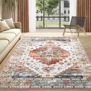 【GARVEE】Boho Vintage Washable Rug - Soft Non-Slip Polyester - 4x6 to 9x12 Sizes - Ideal for Bedroom, Laundry Room, or Kitchen - Zero Shedding Design