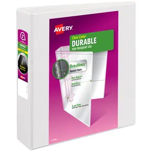 Avery Durable View 3 Ring Binder, 2 Inch Slant Rings, 530-Sheet Capacity, DuraHinge, 2.8 Inch Wide Spine, Customizable Clear Cover and Spine, 1 White Binder (17032)