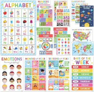 [FreeGift] Educational Posters for Toddlers 18 Laminated Preschool Classroom Kindergarten Wall Decor Alphabet Numbers Chart Waterproof Durable Double Layered Cardstock International Warranty