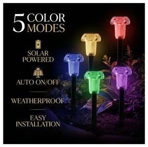 Cozy-Pavilion Solar Pathway Lights [10-Second Setup] - 8 Pack | Multi-Color Auto On/Off | IP55 Waterproof Outdoor Garden Lights | High-Efficiency Solar Stakes for Yard & Driveway