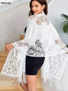 Elegant floral lace shawl with chic boho design, soft and delicate in texture. This stylish multifunctional scarf pairs perfectly with evening dresses, being a graceful accessory ideal for all kinds of special occasions.