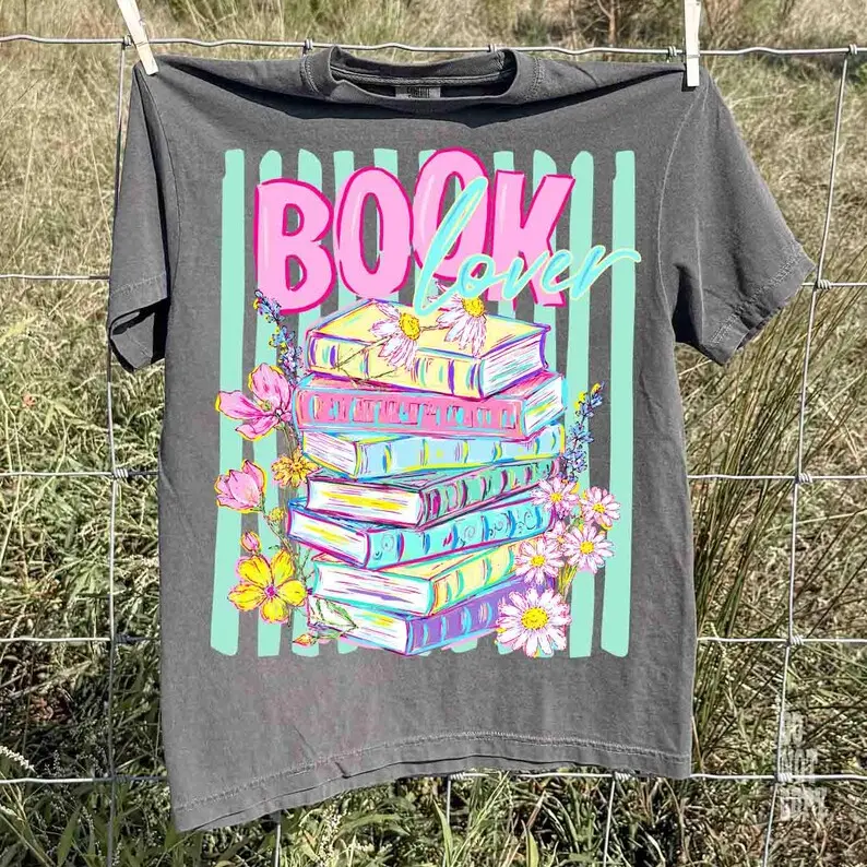 Comfort Colors Book Lover T Shirt, Floral Bookish Graphic Tee, Wildflower Book Stack Shirt, Cute Reader Outfit, Literary Aesthetic Tee, Bookworm Graphic Shirt