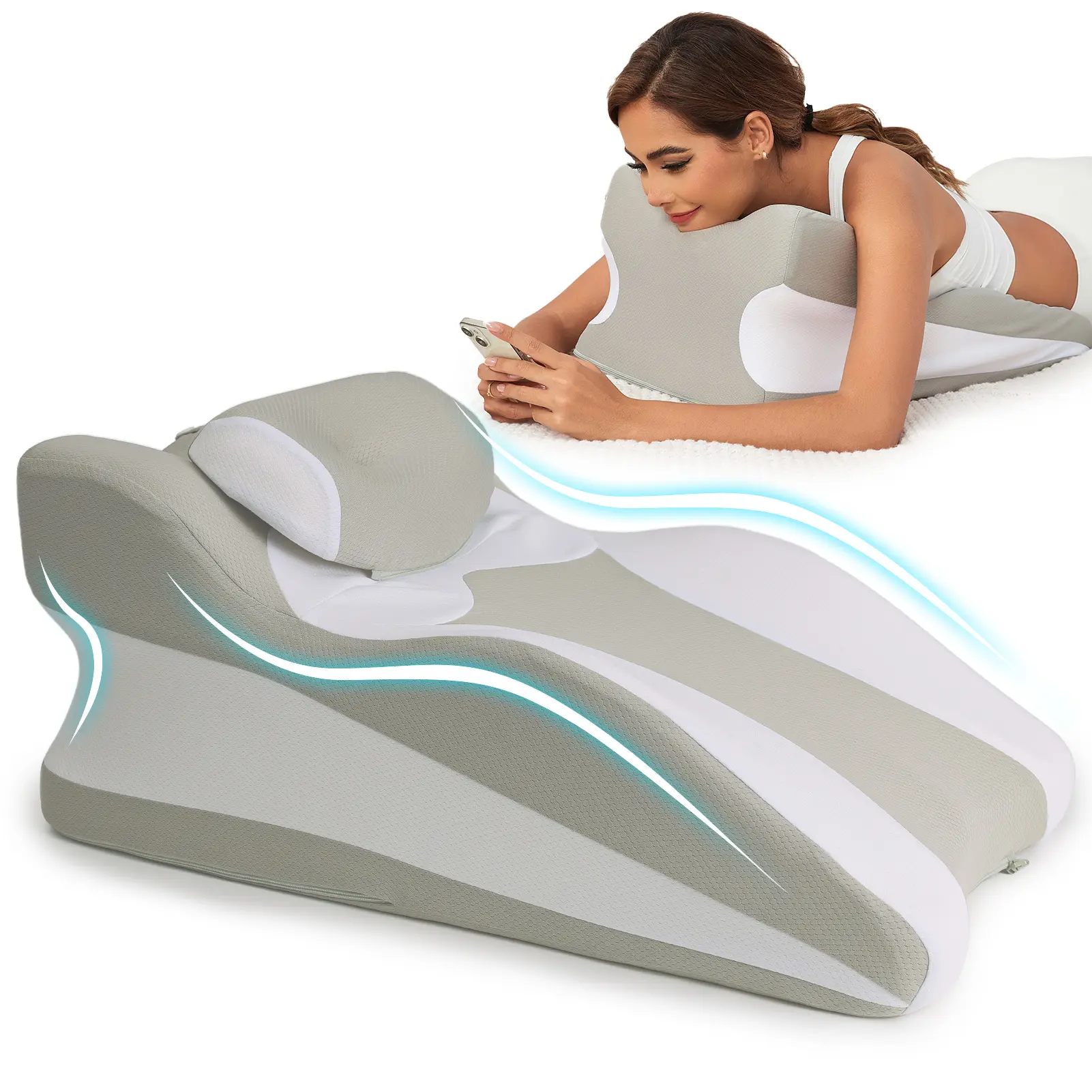 Multi-Functional Wedge Pillow for Reading Relaxing and Back Support, Premium Memory Foam Bed Pillow for Neck Leg Relief, Ergonomic Design for Comfortable Rest on Sofa, Soft Removable Cover for Better Posture and Back Pain Relief summerwins