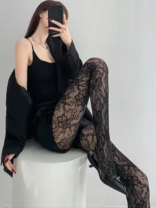 New Vintage French Floral Rose Pattern Fishnet Pantyhose Tights, Openwork Sexy Black/white Fishnet Stockings For Dress, For Christmas Gift