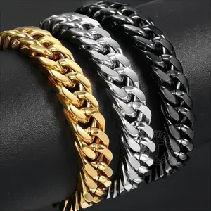 10mm Wide Mens 316L Stainless Steel Bracelet Cut Double Curb Link Rombo Chain for Men Fashion Jewelry 10mm Wide Mens 316L Stainless Steel Bracelet Cut Double Curb Link Rombo Chain for Men Fashion Jewelry