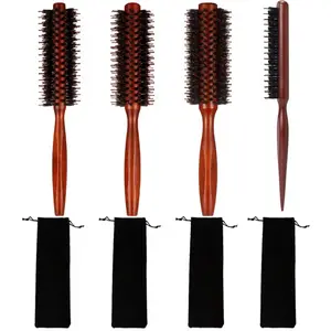 4pcs Set of Bristle Brushes, Heat-Resistant Curling Combs for Home Use, Styling Hair Combs, Wood Handle Bristle Brushes Designed for Curling And Drying Hair