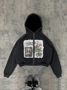 Men's Vintage Jesus Letter Print Hoodie, Casual Loose-Fit Cotton Long Sleeves Sweatshirt, All-Season Religious Fashion, Unique Design