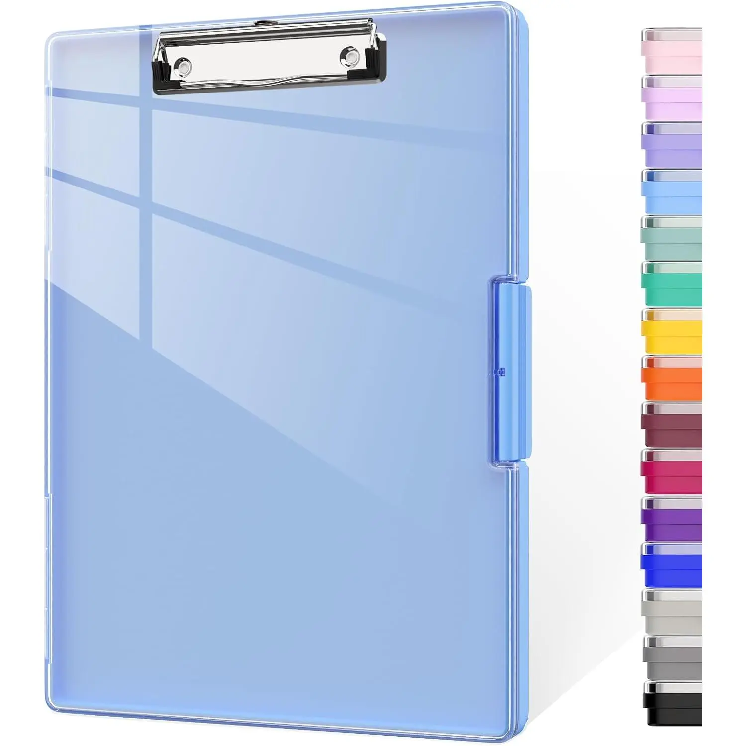 Clipboard with Storage, 8.5x11 Clip Boards with 2 Storage Case and A4 Paper Folder, Clear Dry Erase Top Panel, Heavy Duty Plastic, Folio & Side-Opening, for , Teacher, Lawers, Blue