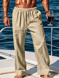 Unisex Linen Yoga Pants, Loose Fit Drawstring Waist, Breathable Fashion Straight Leg, Ideal for Home Workouts and Casual Wear