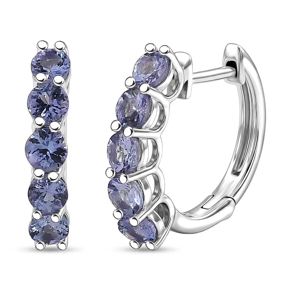D'Joy Tanzanite Hoop Earrings in Rhodium Over Sterling Silver 1.10 ctw