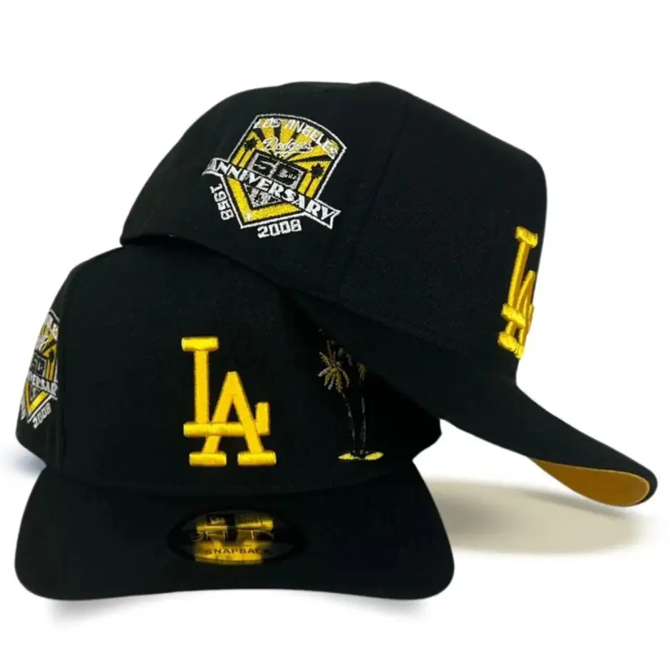 Black New Era Los Angeles Dodgers 9FORTY Curved Brim Baseball Hat, Yellow Embroidered LA Logo & Yellow Undervisor, MLB Streetwear Cap, Collector’s Limited Edition 2026 Urban Streetwear Gorra premium, moda urbana para hombres y mujeres