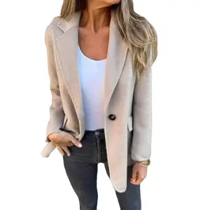 CELOT KEVER Autumn Winter Women's Casual Woolen Lapel Button Blazer Adjustable Breathable Fabric Fit Soft Cotton Polyester Blend
