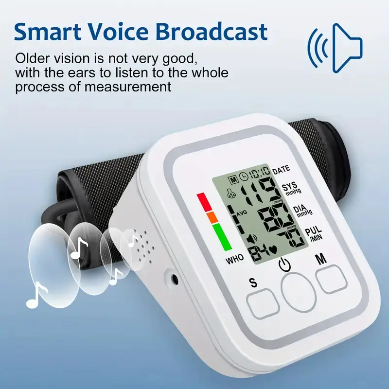 Digital Blood Pressure Monitor Kit, Automatic Upper Arm Health Monitor for Adults with Voice Broadcast, Large Backlit Display, and 2x99 Memory for Home & Travel Use, Portable, Digital Display, Voice Readings Support Many Languages, 2×99 Groups Memory, 60-