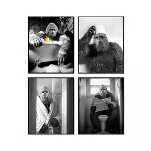 Fun and uniquely designed Bigfoot bathroom wall decorations. This rustic canvas poster depicts Bigfoot sitting on the toilet and is perfect for decorating the bathroom, toilet, and bathroom walls.