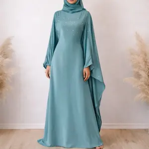 Dubai Butterfly Style Abaya with Elegant Beaded Details and Long Sleeves for Stylish Wear
