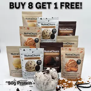 NutraChurn High-Protein Ice Cream - Mix 9 Pint Bundle (Buy 8 Get 1 Free) – 47–50g Protein Per Pint – For Ninja Creami – Chocolate, Vanilla, Cookies & Cream, Cookie Butter
