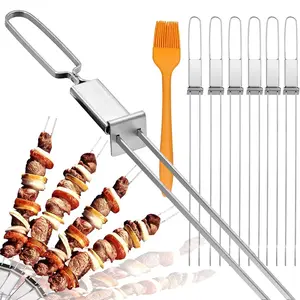 7 Pack Kabob Skewers for Grilling, Metal Skewers with Slider, Double Pronged BBQ Skewer Stainless Steel, 13" Kabob Grill Skewers & Kabob Sticks for Meat Shrimp, Reusable, Grill Accessories For Outdoor Grill