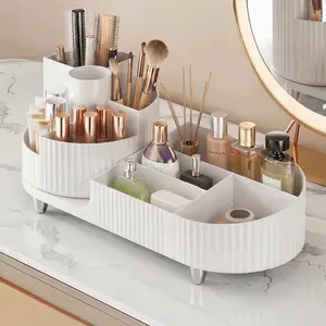 360° Rotating Makeup Organizer, Large Capacity Cosmetic Storage Rack, Multi-Compartment Vanity Organizer for Lipsticks, Brushes, Skincare & Perfume, Elegant Countertop Display Holder