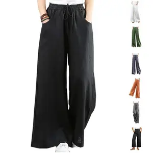Women’s spring and summer cotton and linen pants, loose fit plus size wide leg pants GARMENTARY