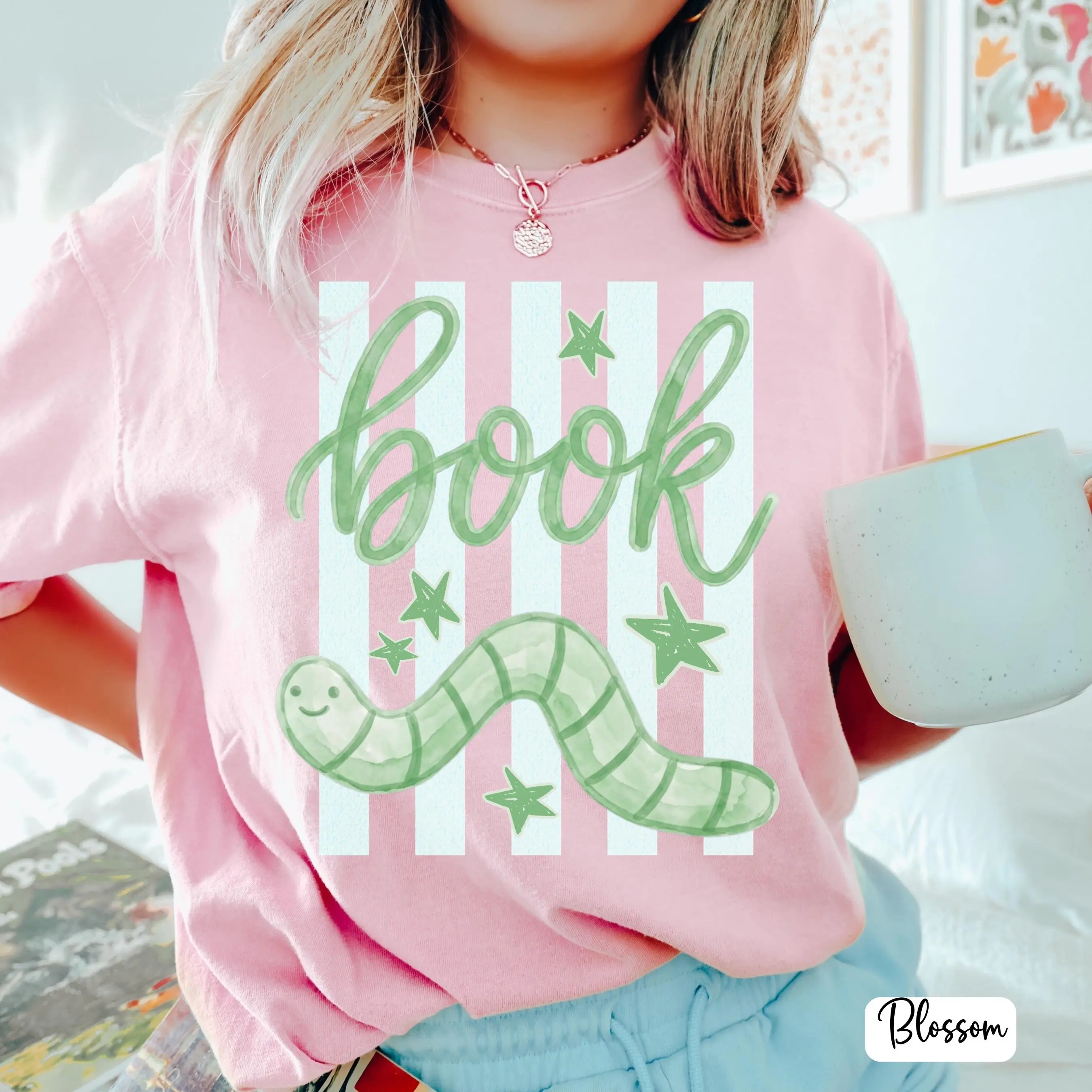 Comfort Colors Book Lovers T-Shirt, Bookworm Preppy Striped Graphic Tee, Librarian Reader Shirt, Reading Lover Apparel, Literary Aesthetic Gift for Women & Men