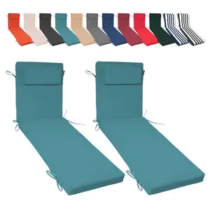 Chaise Lounge Cushions Outdoor Set of 2 - Waterproof and Fade Resistant Sun Lounger Replacement Cushions - Patio Lounger Chair Pads with Removable Cover for Pool, Deck, Lawn