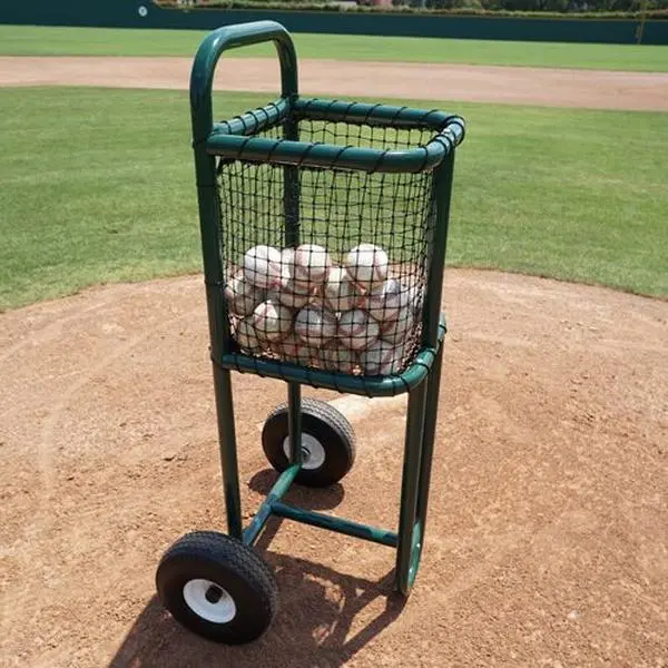 Heavy-Duty Powder-Coated Steel Frame Functional Batting Practice Ball Cart for Tennis, Large & Extra Large Baskets, Oversized No-Flat Tires, Large Basket