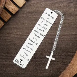 Stainless Steel Verse Bookmark Keychain With Cross Charm - Scripture Engraving Keychain For Men And Women, Birthday, Valentine's Day, Christmas Gift For Boyfriend And Girlfriend, Baptism Gifts