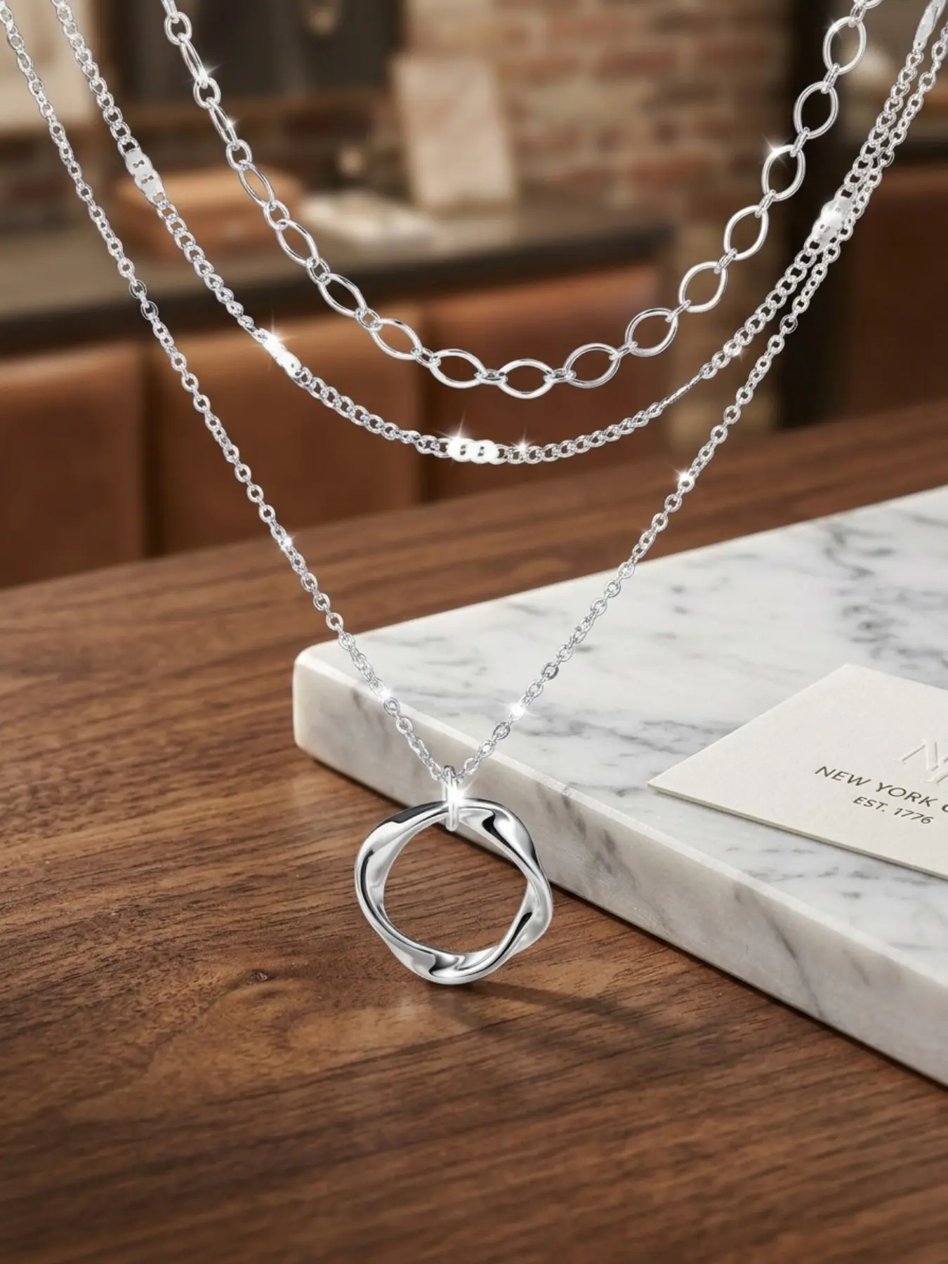 Silver multi-layered necklace - Dainty Necklace, Multilayer Necklace, stylish round pendant design, perfect for parties, vacations, and gifts.