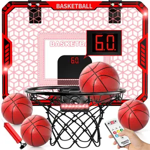 Indoor Basketball Hoop Set with 4 Balls,Automatically Score and RC LED,Suitable for home, bedroom, indoor amusement park,Brithday/Christmas Gift Toy Indoor Mini portable basketball