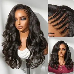 LUVME Readitress Side Braided Yaki Body Wave Glueless Ear-to-ear 13x4 Frontal HD Lace Wig Human Hair Flexi-Fit Drawstring Cap