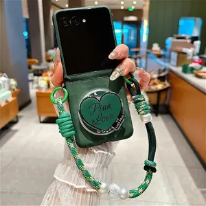 3in1 Detachable Magnetic Love Stand Case With Chain For Motorola Razr 50 60 Moto Razr 60 Ultra 2024/2025 Sheepskin Leather Cover