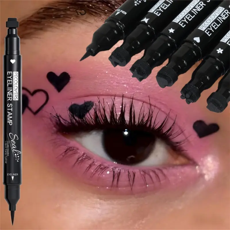 1PC Double Ended Liner Pen with Wing Stamp - Instant Dry Waterproof Ink, Flake-Resistant Longwear, Angled Brush & Wing Design Stamp, Foolproof Application, Carnival Season & Costume Events - Winged Eyeliner Set Liquid Eyeliner Pen