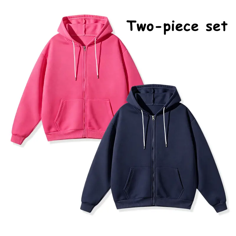 2-Pack Home Lounge Zip-Up Hooded Sweatshirts, Warm Fleece-Lined Full Zip, Kangaroo Pocket, Loose Relaxed Outer Tops
