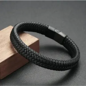 Men's Bracelet Retro Woven Leather Rope Magnet Buckle Bracelet Popular Leather Bracelet